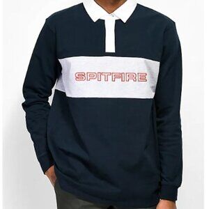 Spitfire Men's 'Geary' Black & White Embroidered Logo Polo/Rugby Shirt (Size L)